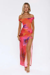 Understated Dreaming Mesh Off Shoulder Maxi Dress Pink