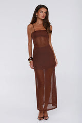 Chic Society Knit Maxi Dress Brown