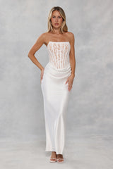 Love In Full Bloom Lace Satin Strapless Maxi Dress White