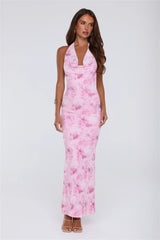 Power Vibe Halter Mesh Maxi Dress Pink