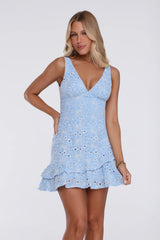 Honey Theory Embroidered Mini Dress Blue