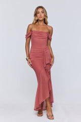 The Style Structure Mesh Off The Shoulder Maxi Dress Rose