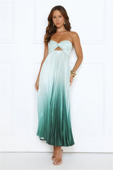 Midnight Radiance Strapless Satin Maxi Dress Sage
