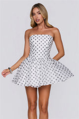 First Served Strapless Polka Dot Mini Dress White