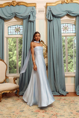 The Serina Strapless Satin Maxi Dress Light Blue