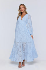 Glow Blossom Long Sleeve Maxi Dress Blue