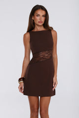 Sleek Lace Panel Bodycon Mini Dress Brown