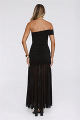 Moonlit Whisper One Shoulder Mesh Maxi Dress Black