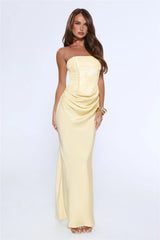 Dressed To Dazzle Strapless Satin Maxi Dress Yellow