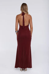 Rose Mist Halter Maxi Dress Burgundy