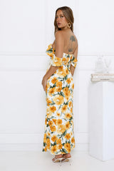 Sunflowers Off Shoulder Midi Dress Yellow