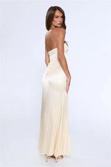 Statement Shine Strapless Satin Maxi Dress Yellow