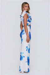 Dream Petals One Shoulder Maxi Dress Blue