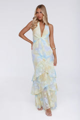 Sultry Bloom Halter Maxi Dress Yellow