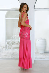 Champagne Secrets Embellished Maxi Dress Pink