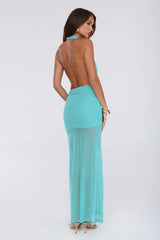 Born To Stand Out Halter Maxi Dress Aqua