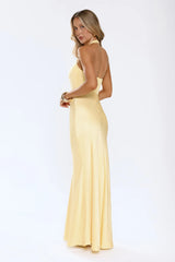 The Dress Effect Satin Halter Maxi Dress Yellow