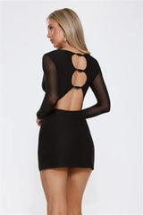 Secret Thoughts Long Sleeve Mesh Mini Dress Black