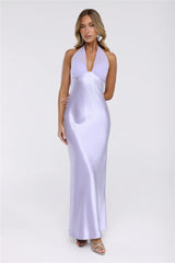 Luxe Satin Halter Neck Maxi Dress Lilac