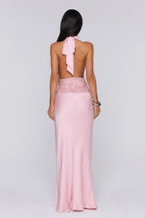 Gossip And Glitter Halter Satin Maxi Dress Blush