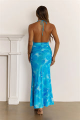 Pretty Wins Halter Mesh Maxi Dress Blue