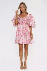 Free To Be Puff Sleeve Floral Mini Dress Pink