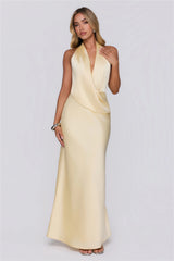 Pastel Horizons Halter Satin Maxi Dress Yellow