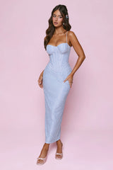 Fashionably Sleek Corset Maxi Dress Blue