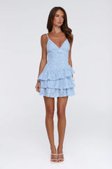 Clean Silhouette Embroidered Mini Dress Blue