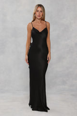 The Flora Satin Maxi Dress Black