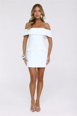 Tailored Allure Off Shoulder Mini Dress White