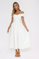 Worth It Always Off Shoulder Midi Dress White