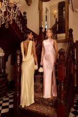 The Blaire Backless Satin Maxi Dress Light Pink