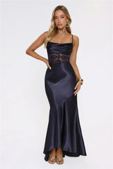 Moments In Silk Satin Maxi Dress Navy