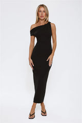 Downtown Alley Off Shoulder Midi Dress Black