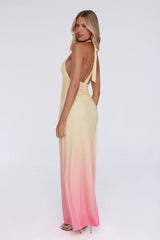 Glow Aesthetic Halter Mesh Maxi Dress Yellow