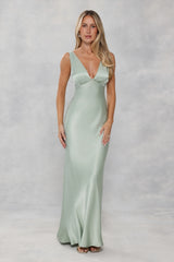 The Isabeau Satin Maxi Dress Sage Green