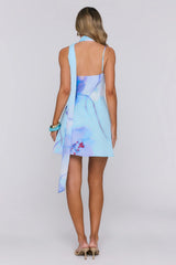 Salty Blossom Neck Wrap Mini Dress Blue