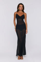 The Luxurious Slip Sheer Maxi Dress Black