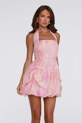 Enchanted Horizon Halter Bubble Mini Dress Floral