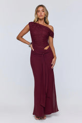 Modern Heritage Off Shoulder Maxi Dress Burgundy