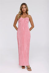 The Pretty Way Plisse Strapless Maxi Dress Pink