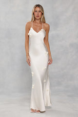 Honeyed Petals Satin Maxi Dress Cream