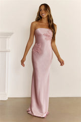 Stardom Moment Satin Strapless Maxi Dress Pink
