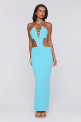 Beachside In Cabo Knit Halter Maxi Dress Aqua