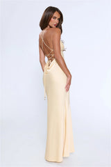 Evening Energy Satin Maxi Dress Yellow