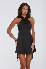 Secret Serenade Satin Mini Dress Black