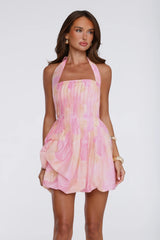 Enchanted Horizon Halter Bubble Mini Dress Floral