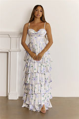 Dreamy Floral Corset Tiered Maxi Dress White