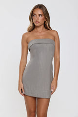 Desk To Dazzle Strapless Tailored Mini Dress Grey